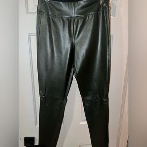 Military Green Gap Fleece lined leather Faux leggings